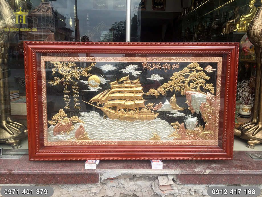 Tranh Đồng Thuận Buồm Xu&ocirc;i Gi&oacute; Mạ V&agrave;ng Bạc 1m55